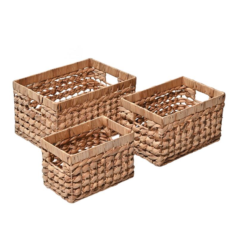 Handwoven Rectangular Nesting Baskets with Handles (Set of 3)