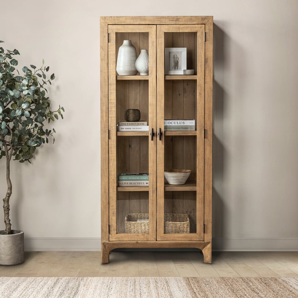 Classic Home Crest 79" Reclaimed Pine Wood Curio Cabinet in Natural