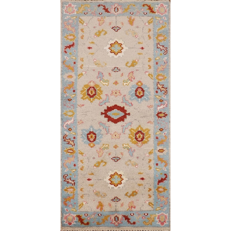 Floral Oushak Indian Foyer Rug Hand-Knotted Wool Carpet - 2'6"x 5'9"