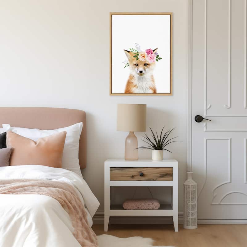 Kate and Laurel Sylvie Flower Crown Animal Framed Canvas by Amy Peterson