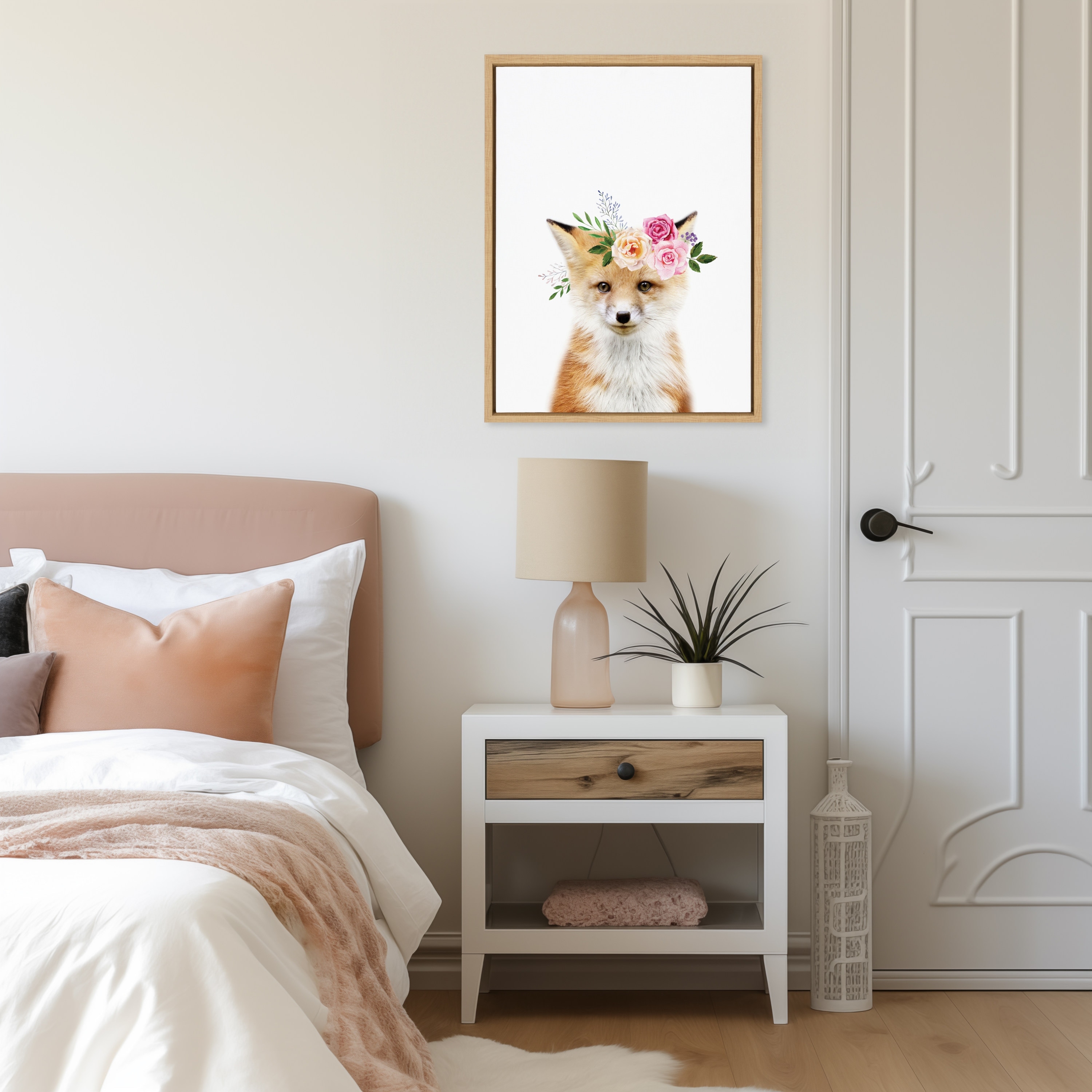 Kate and Laurel Sylvie Flower Crown Animal Framed Canvas by Amy Peterson