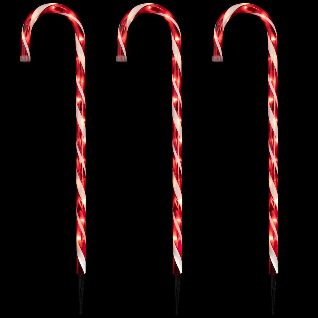 Lighted Candy Cane Outdoor Christmas Pathway Markers- 28" - Set of 3 - Red