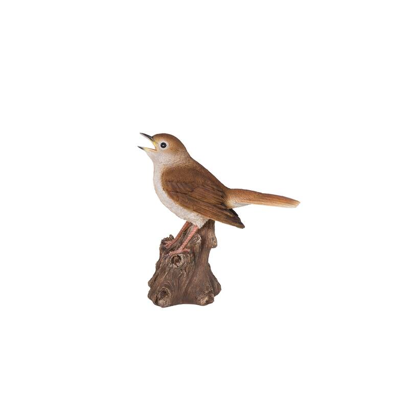 6.25" Brown Motion Activated Singing Nightingale Stump Figurine
