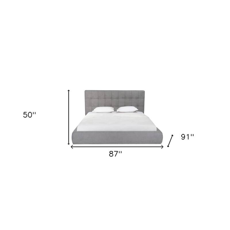 HomeRoots Gray Tufted Linen Blend Upholstered King Bed Frame