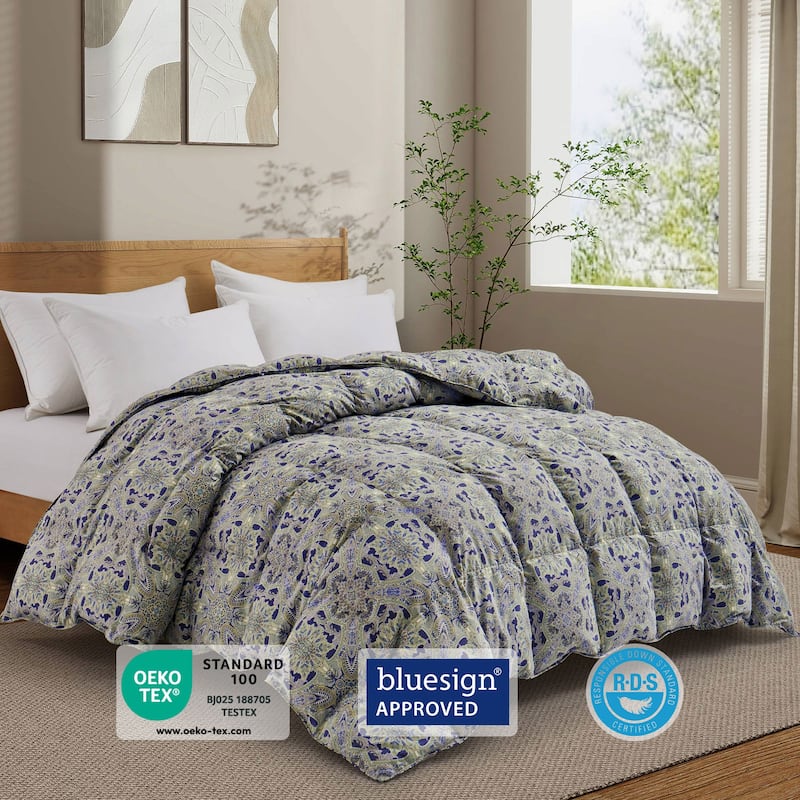 All Season Paisley Floral Printed Vintage White Goose Feather Down Comforter
