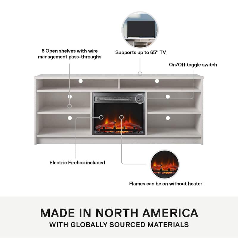 Ameriwood Home Hickory Hill 65" TV Stand with Electric Fireplace