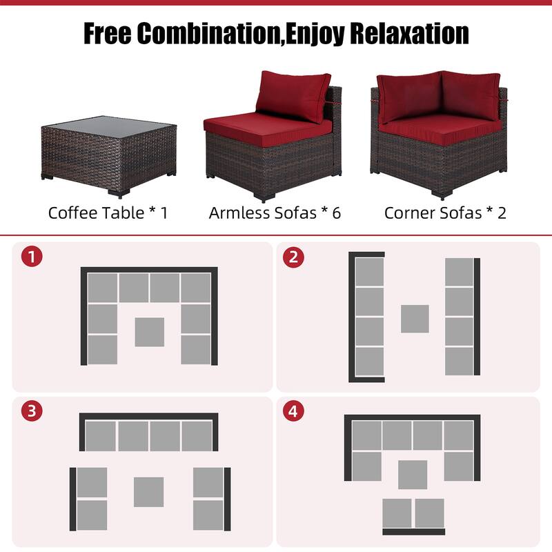 Patio Watcher Outdoor 8 Seater Rattan Sectional Set with Cusions and Coffe Table