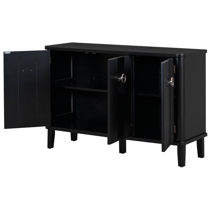 Modern Solid Wood Cabinet with Three Acacia Solid Doors and Adjustable Shelves Ideal for Living Room, Study, Corridor