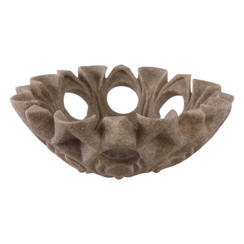 Artistic Decorative Bowl with Sculptural Cut-Out Design - 16", Tan