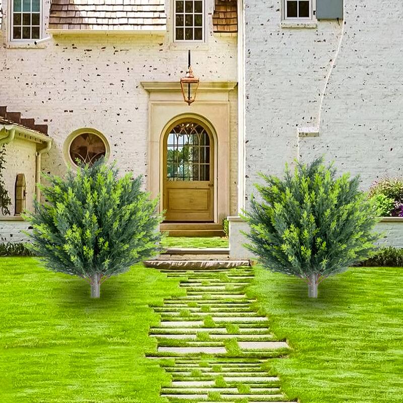 Artificial Cedar Topiary Trees with Ground Spike for Outdoor,Fake Topiary Ball Trees Artificial Plant Brush for Indoor - 4 pack cedar-25.6 inch