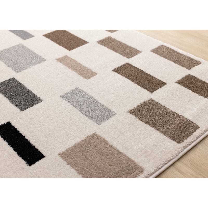 Black Grey White Taupe Rectangle Rows High-Traffic Rug