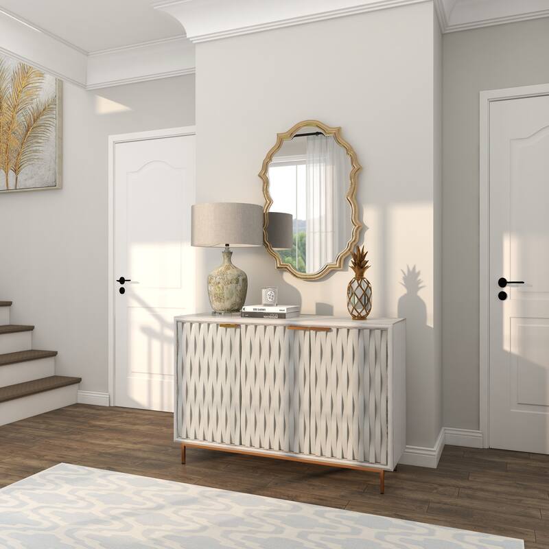 Gold Polystone Pineapple Fruit Decorative Sculpture with Mirror Accents