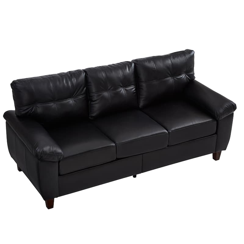 79" Three Seater Sofa Modern Design Faux Leather Couch,Storage,Big Armrest Sofa,Upholstered Breathable PU Leather Sofa