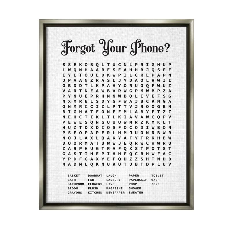 Stupell Phone Crossword Puzzle Bathroom Word Design Floater Frame - Black