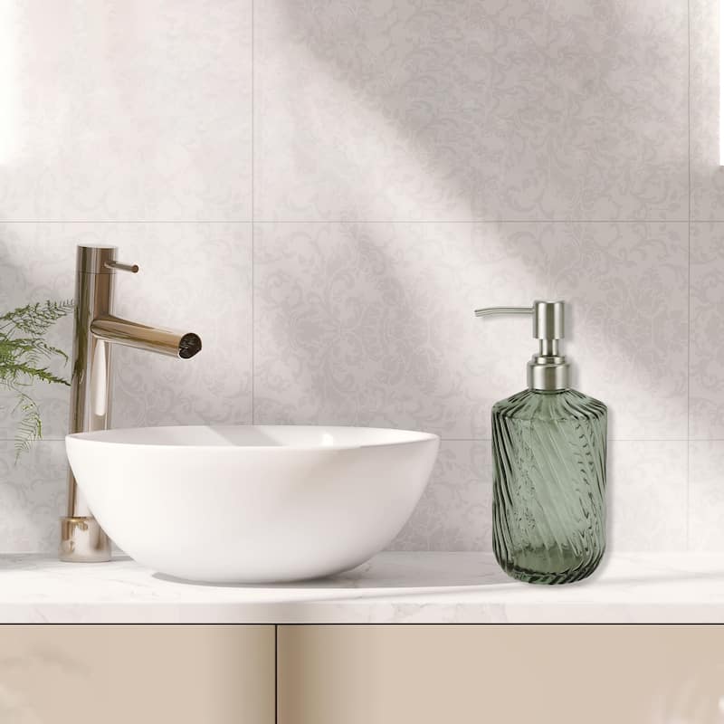 Simple Twill Lines Soap Pump Dispenser for Bath 450ml 1 Pcs - Green Silver Tone