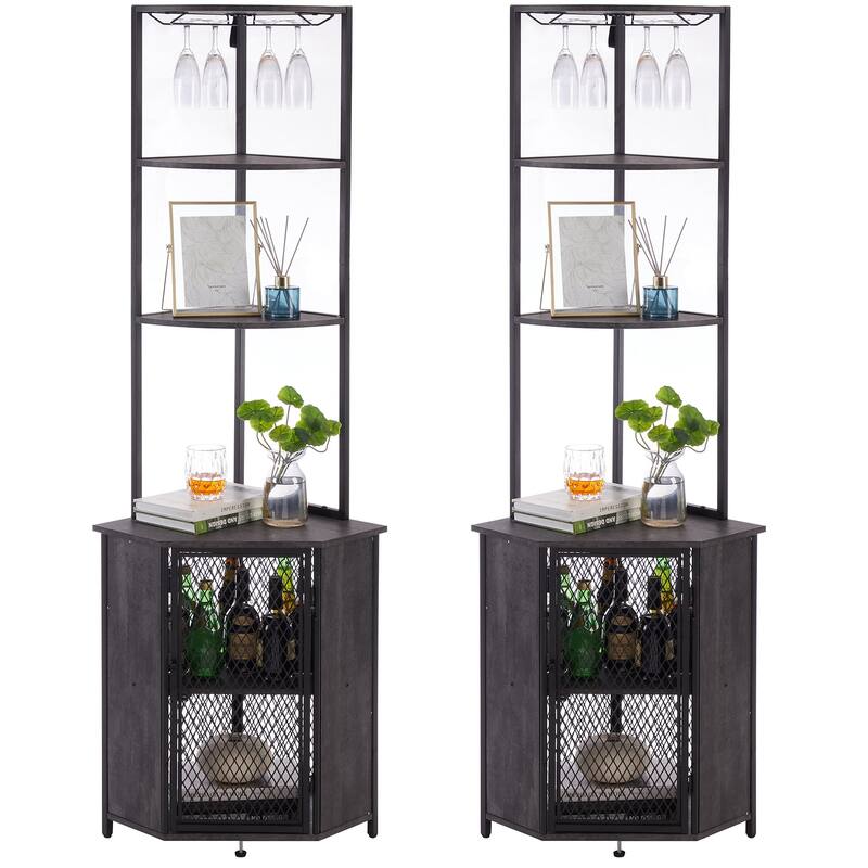 VECELO 5-Tier Corner Cabinet, Tall Storage Shelf, Bookshelf Display Shelves Rack for Living Room, Kitchen, Balcony, Small Space - Set of 2 - Charcoal grey
