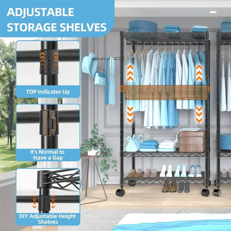 Portable Closet Wardrobe with 3 Adjustable - 35.5"D x 18"W x 71"H