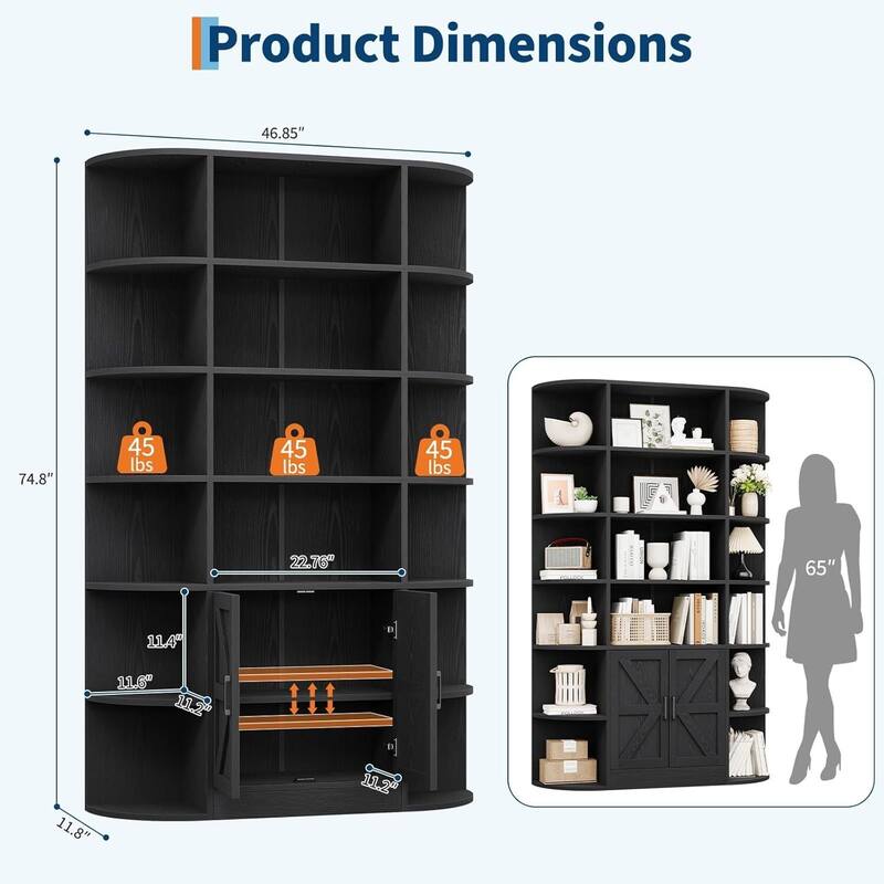 6 Tier Freestanding Bookcase with Storage Cabinet for Living Room Home Office