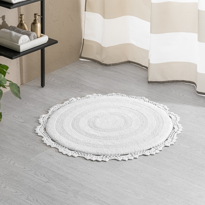 MH London Winchester Cotton Round Bathroom Rug - Soft Bath Mat
