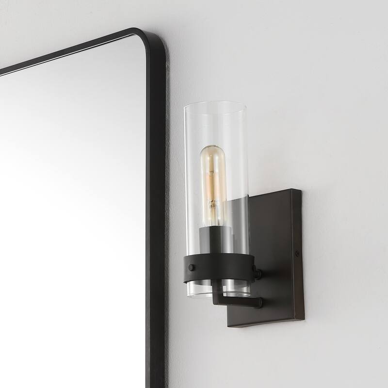 Tierra 4.5" 1-Light Coastal Minimalist Iron/Glass LED Sconce, Brass Gold/Clear (Set of 2) by JONATHAN Y