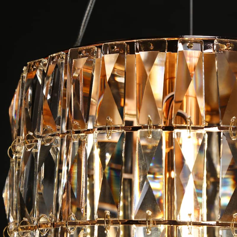 Modern Glam LED 1-Light Crystal Drum Island Pendant Rose Gold Island Lights for Dining Room - D9.1" x H75.9" Max