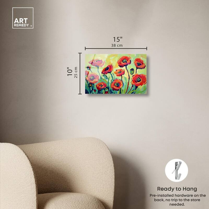 Red Poppy Field I Acrylic by Art Remedy, Ready to Hang