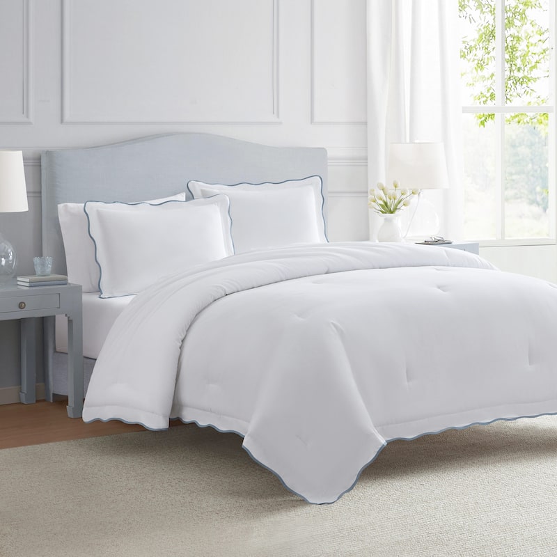 Martha Stewart Simple Scallop Cotton Comforter Set - Blue - Twin