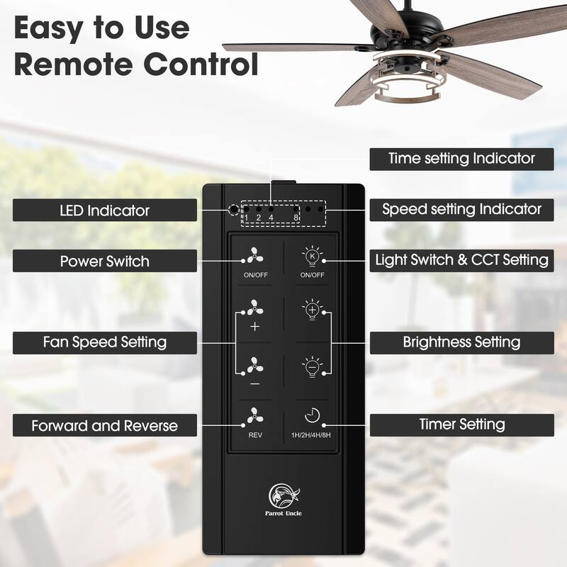 52" Farmhouse Matte Black Reversible Integrated LED Dimmable Reversible Ceiling Fan with Light and Remote