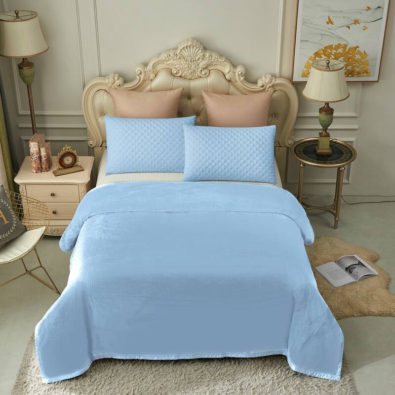 Thicken Reversible Solid Mink Fleece Blanket Fuzzy Cozy Bed Blanket for Couch Camping