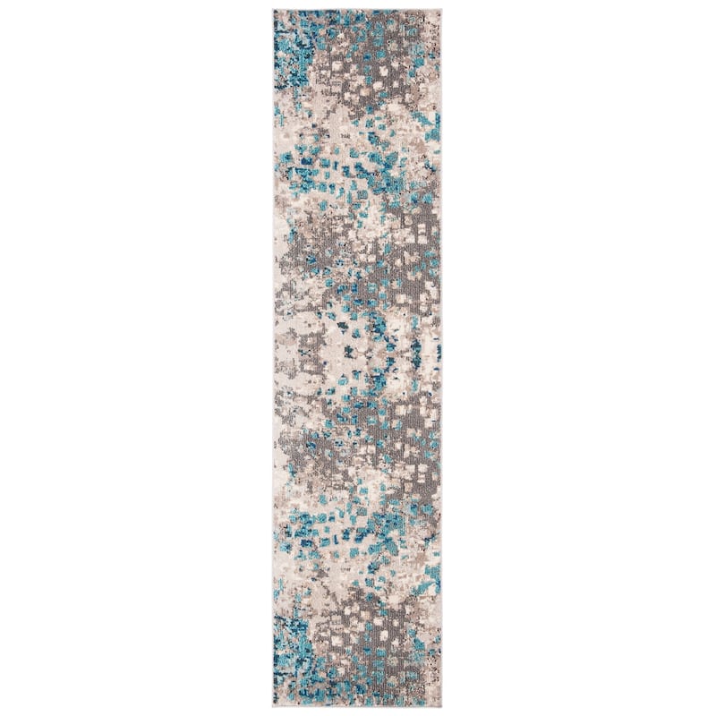 SAFAVIEH Madison Cherie Modern Abstract Watercolor Rug - 2'2" x 10' Runner - Grey/Blue