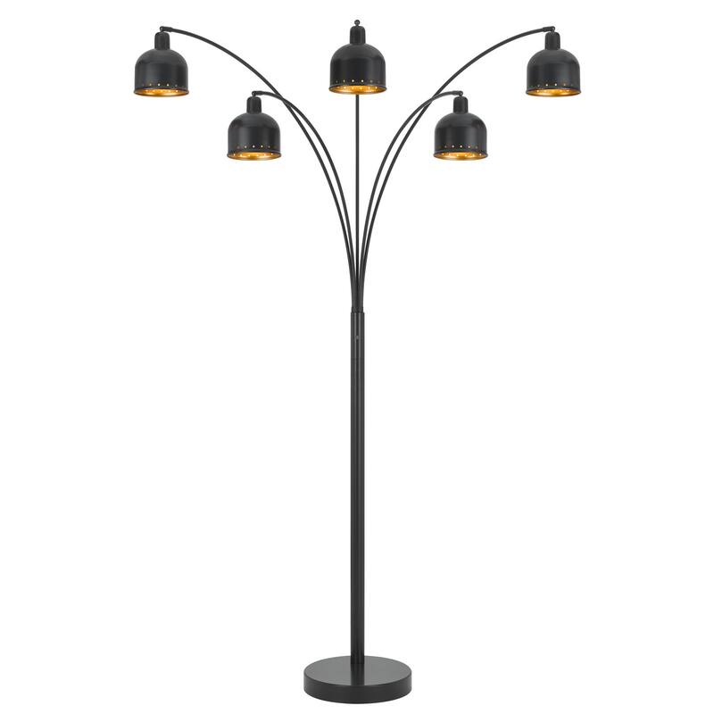 60W x 5, 3 way Ellington arc floor lamp with metal gold tone shades and heavy weighted base - One Size