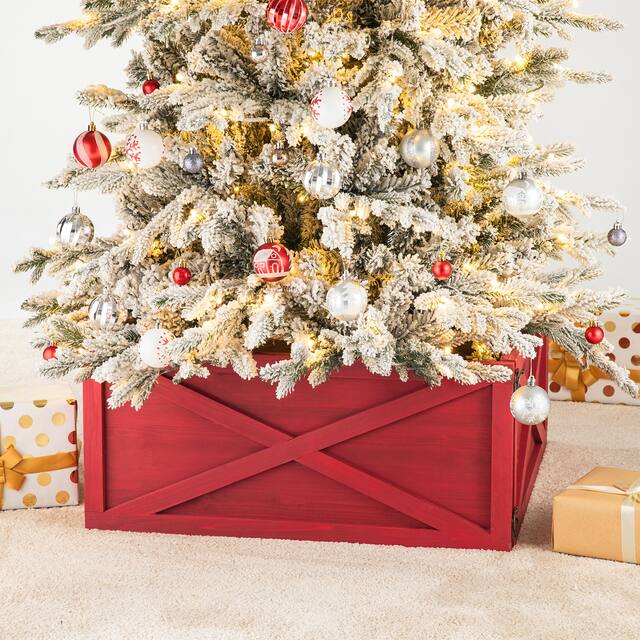 Glitzhome 26"L/ 22"L Handcrafted Wooden Christmas Tree Collar