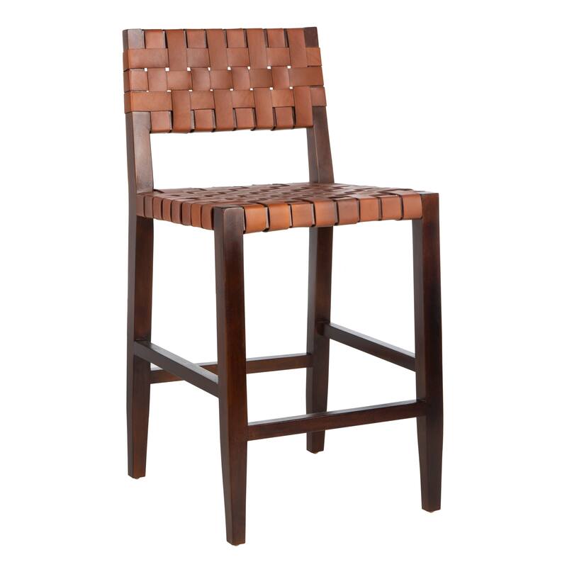 SAFAVIEH Zadie -24 Inch Woven Leather Counter Stool / Walnut - 18"W x 20"D x 36" H - 18Wx20Dx36H