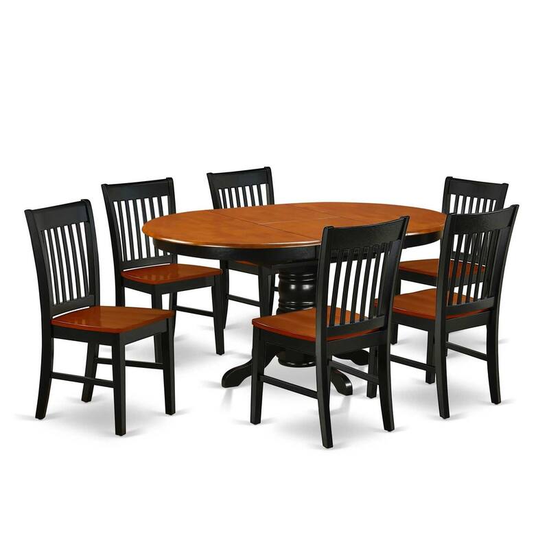 HomeStock 7-Piece Oval Black & Cherry Finish Solid Wood Top Dining Table with 6-Chairs with Lattice Back