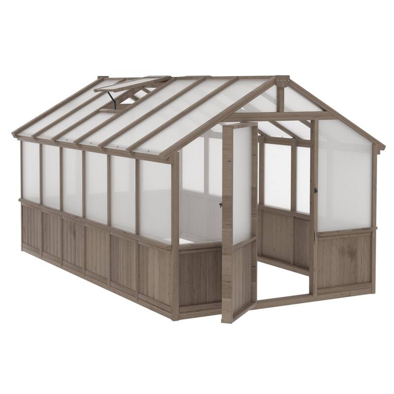 VEIKOUS Walk-in Wooden Greenhouse for Outside, Garden and Backyard, Light Mocha Brown