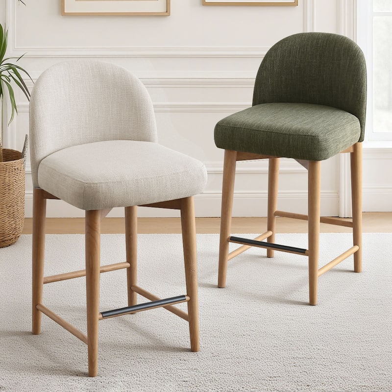 Upholstered Counter Stool With Solid Wood Legs (Set of 2)