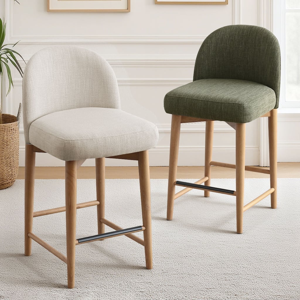 Upholstered Counter Stool With Solid Wood Legs (Set of 2)