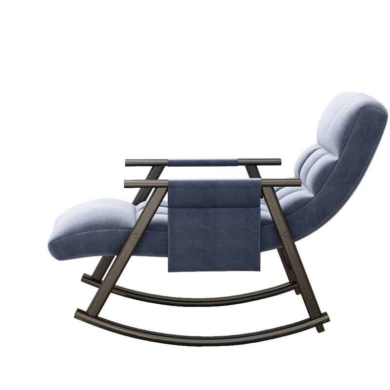 Upholstered Rocking Chair with Adjustable High Back, Side Pockets