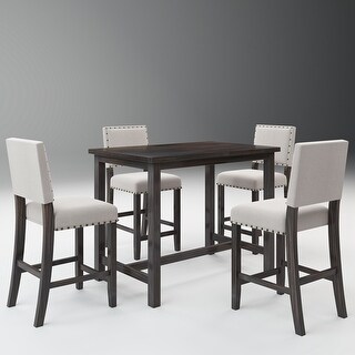 5 Piece Rustic Wooden Counter Height Dining Table Set with 4 ...