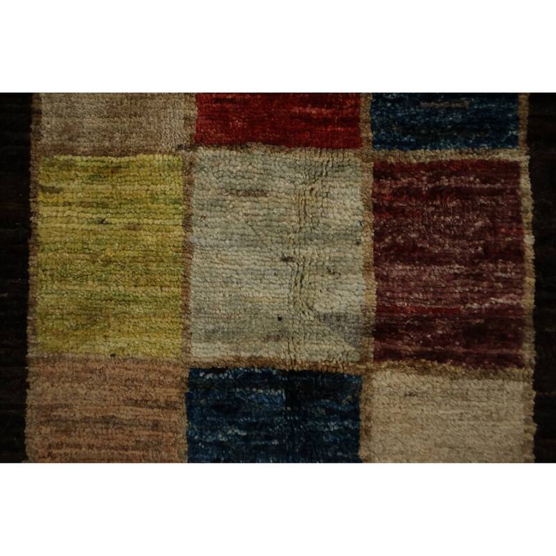 Hand Knotted Oriental 100% Wool Carpet Modern Geometric Brown Gabbeh Area Rug - 10' 9'' X 8' 2''