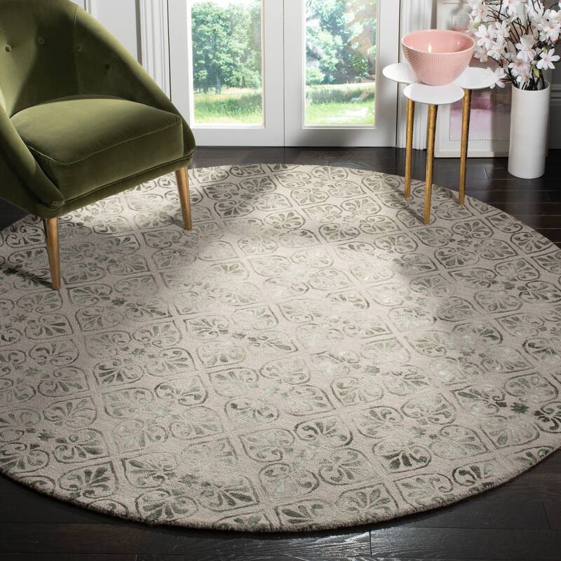 SAFAVIEH Handmade Dip Dye Sholeh Watercolor Vintage Boho Wool - 7' x 7' Round - Dark Beige - Runner/Round