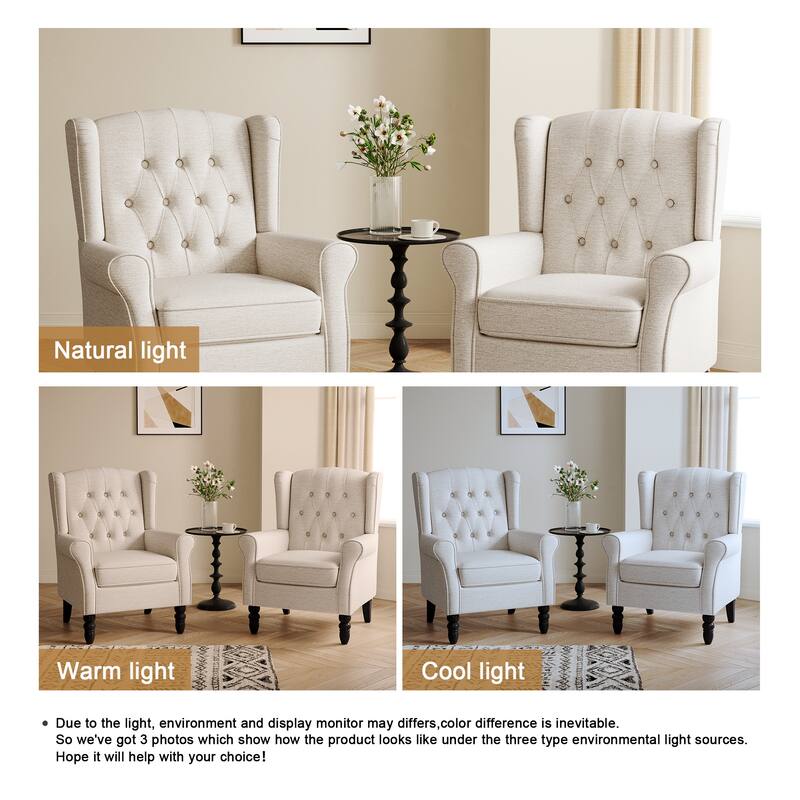 Button-Tufted Accent Club Chair Wingback Armchair Set of 2