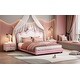 preview thumbnail 3 of 38, Full size Upholestered Princess Bed ,Full Size Platform Bed with Headboard and Footboard,White+Pink
