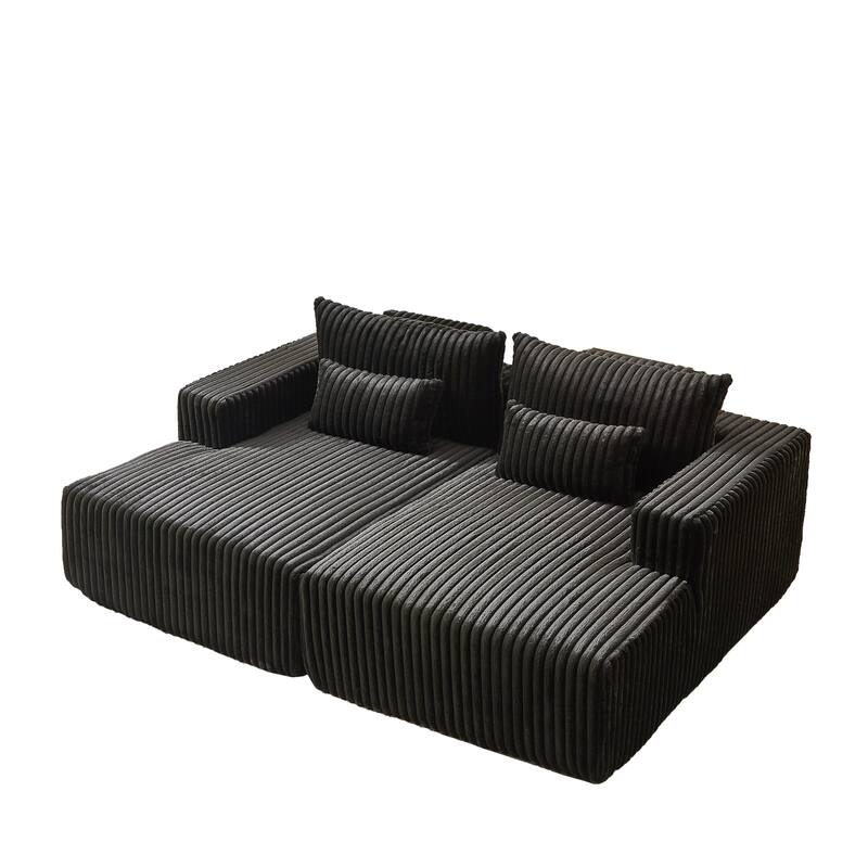 87'' Lounge Chaise Sleeper Sofa - Soft Corduroy Couch with Ottoman Bench and Pillow Support