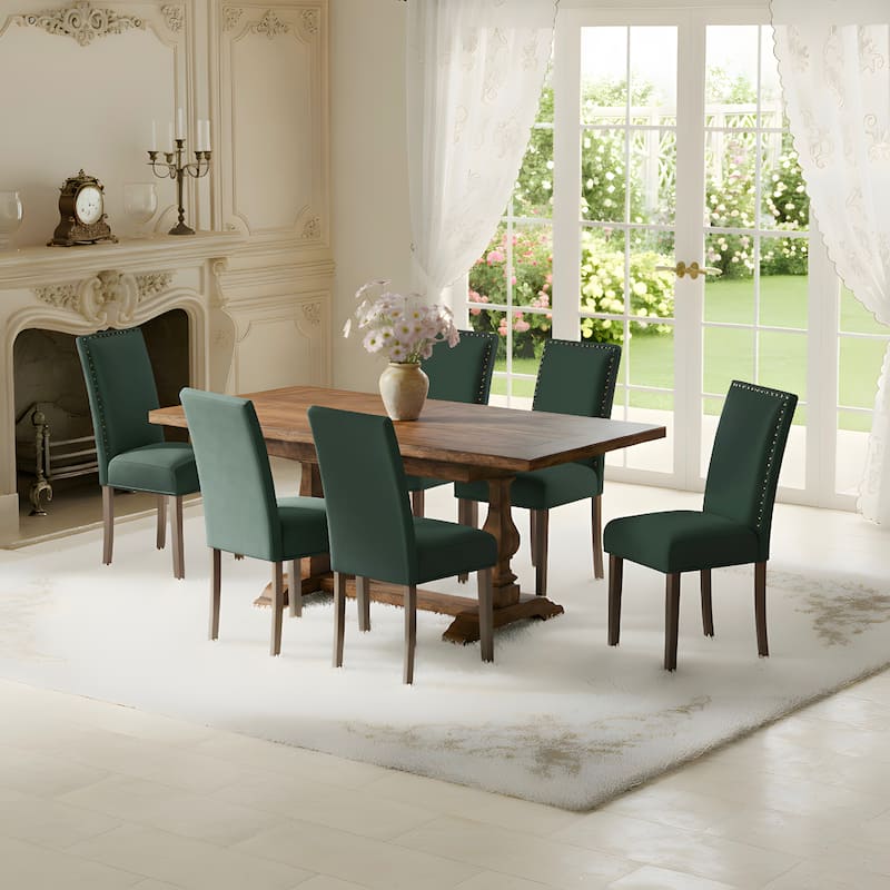 Dining Chairs Upholstered Velvet Nailhead Trim Wood Legs High Back