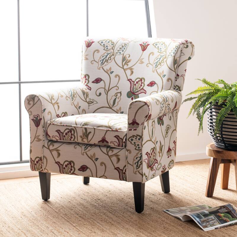 SAFAVIEH Gramercy Red/Ivory Floral Club Chair - 30" W x 33" D x 35" H - Red/White