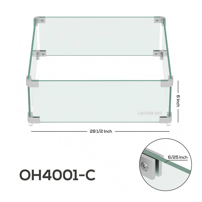 Armoor Tempered Glass Wind Guard For Outdoor Fire Pits (Various Sizes) - 28.5 Inches