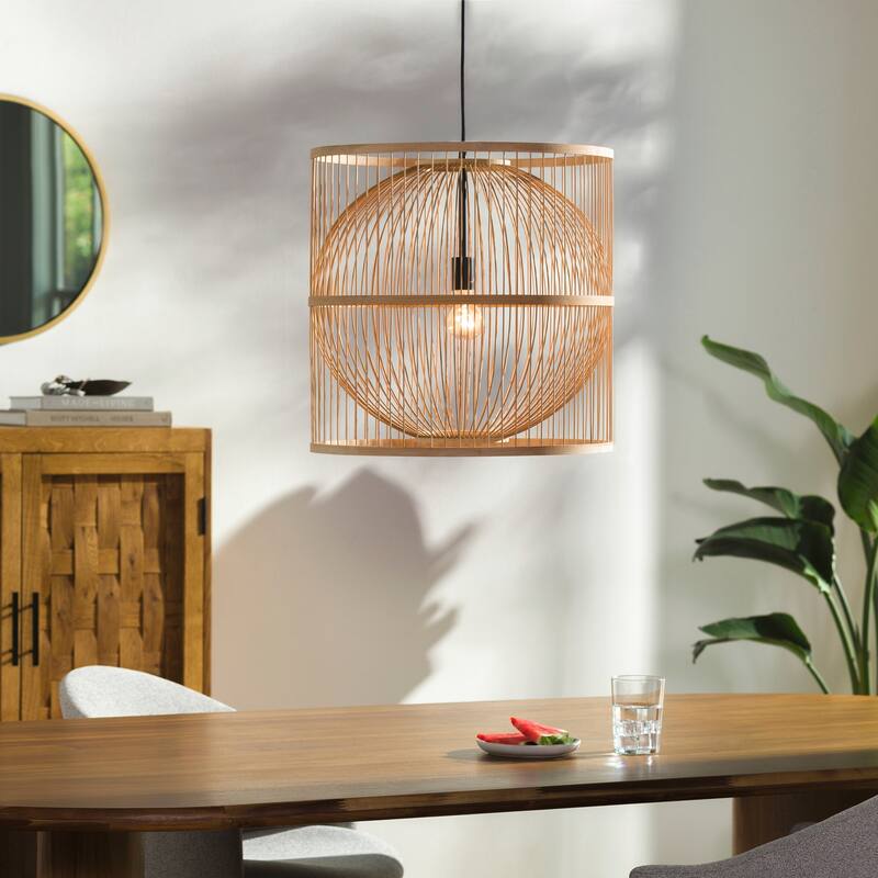 Fontainne Natural Bamboo Ceiling Pendant Light - 47"H x 20"W x 20"D