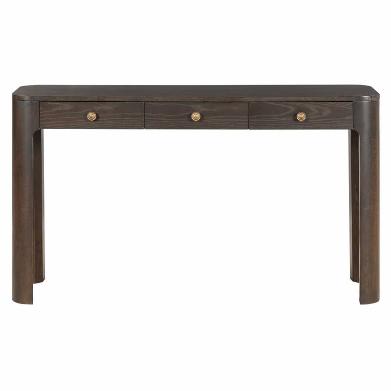Rustic Console Table with Curved Corners for Safety - Entryway Table with 3 Concealed Drawers