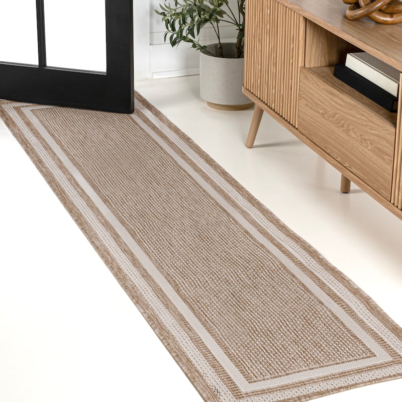 JONATHAN Y Hali Classic 3-Stripe Border Beige/Cream Indoor/Outdoor Area Rug